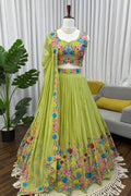 Haldi Special Green Organza Silk Lehenga Choli