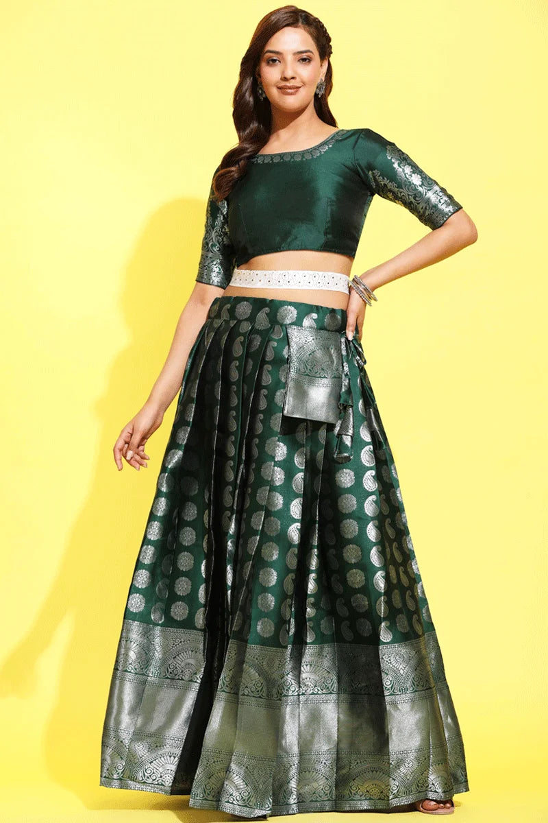 Trendy Dark Green Half Saree Models For Wedding