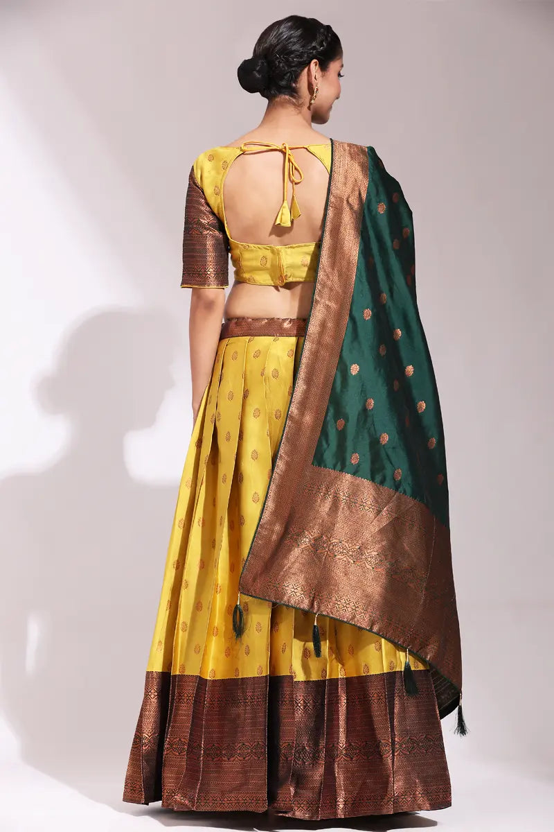 Traditional Half Saree in Yellow and Green Combination