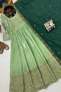 Half Sleeves Anarkali Gown With Dupatta 