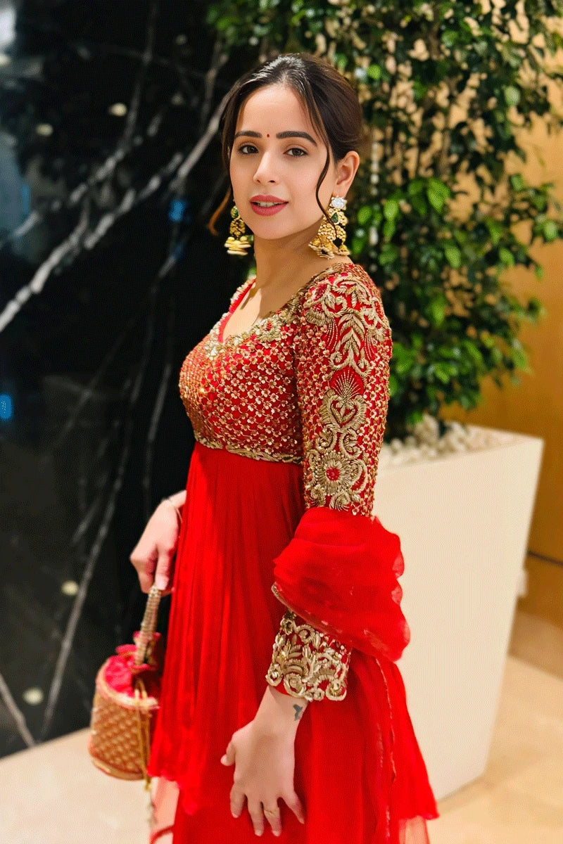 Red Zari Sharara Suit