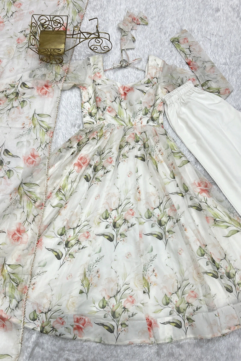 Full Sleeve Long White Color Anarkali Gown Full Sleeve Long White Color Anarkali Gown