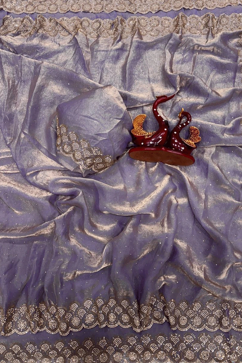 Heavy Jarkan Diamond Work Saree for Wedding Ceremony