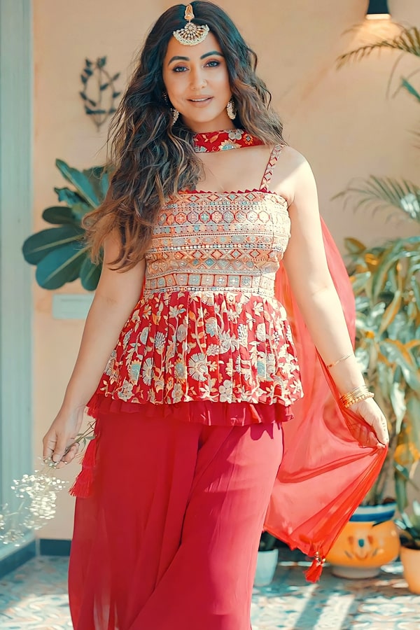 Hina Khan Punjabi Sharara Suit With Short Kurti For Women - Anaya Designer Studio