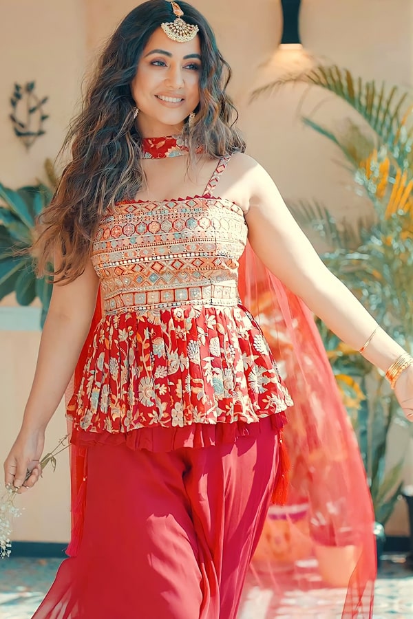 Hina Khan Punjabi Sharara Suit With Short Kurti For Women - Anaya Designer Studio
