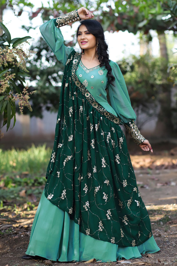 Latest Designer Gown With Shrug For Girls - Anaya Designer Studio