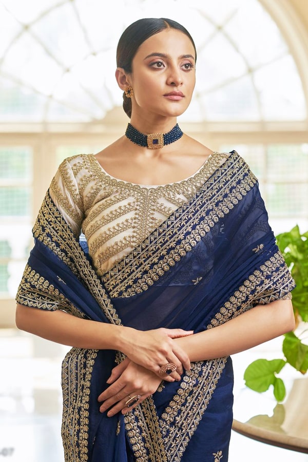 Indian wedding guest saree look Navy