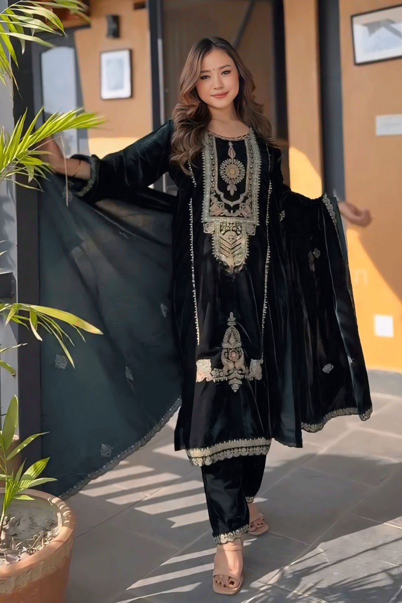 Dark Green Embroidered Suit