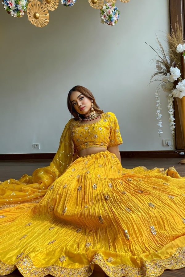 Party Wear Crop Top Lehenga For Haldi Ceremony - Anaya Designer Studio