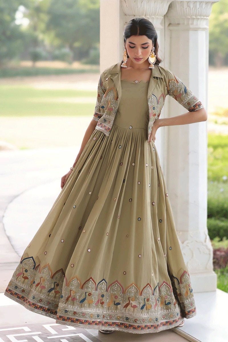 Long Anarkali Gowns With Jackets Designer Long Anarkali Gown With Jacket Style Koti For Girl Anaya Designer Studio Chikoo M Long Anarkali Gowns With Jackets Designer Long Anarkali Gown With Jacket Style Koti For Girl Anaya Designer Studio Chikoo M