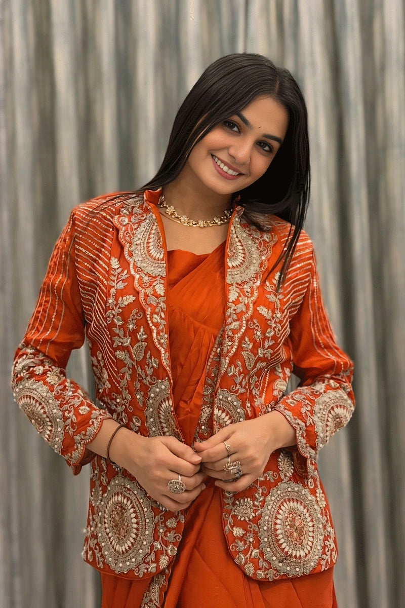 Rangoli Rush Orange Color Saree 