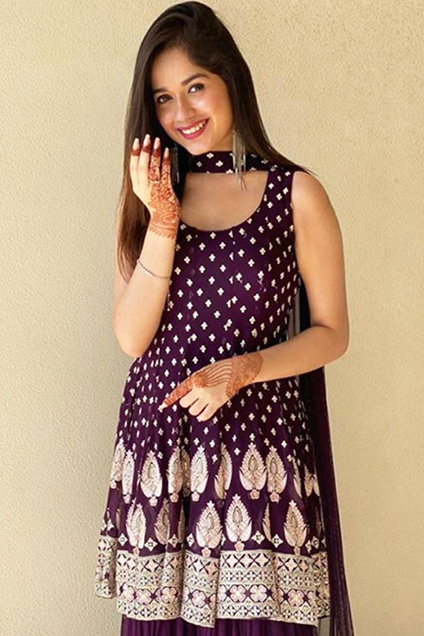 Jannat zubair dress Purple peplum Suit Online 2021