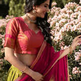 Kanchipuram Pink and Green Combination Half Saree