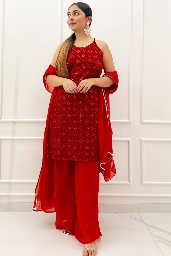 Designer Red Color Karwa Chauth Special Dress Online - Anaya Designer Studio