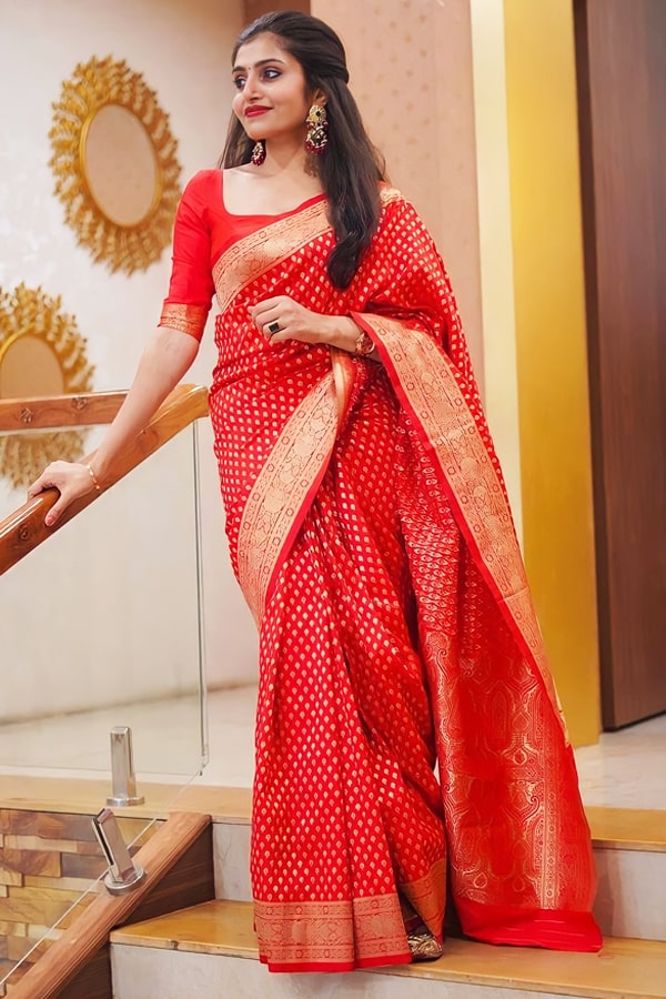 Designer Silk Red Saree For Karwa Chauth Festival - Anaya Designer Studio