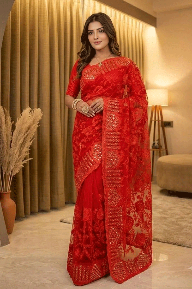 Karwa Chauth Mirror Work Saree