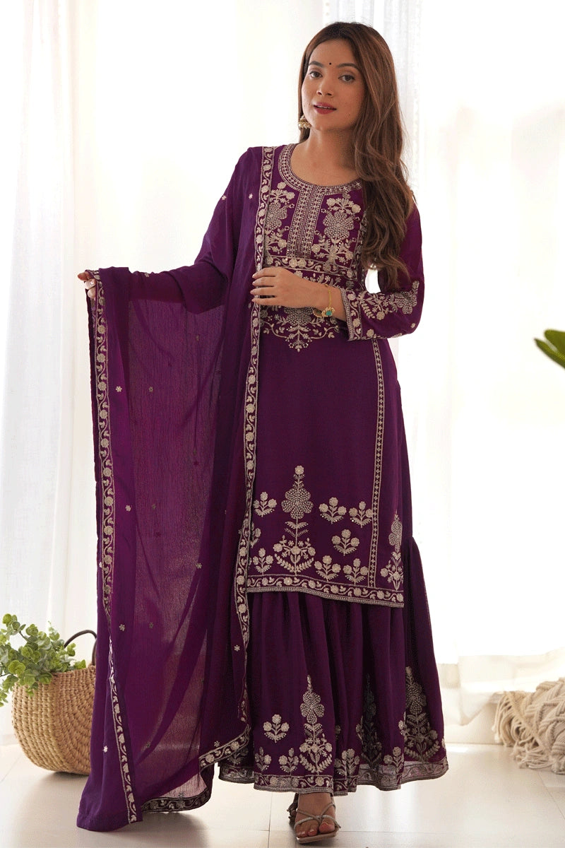 Kediya Style Kurta With Sharara Set For Eid Festival