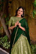 Kerala Style Pista Green Pattu Half Saree for Girls