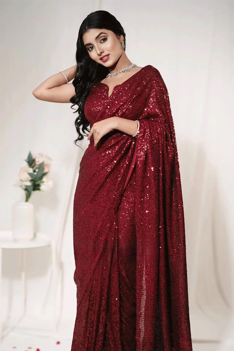 Khushi Mali red sequence saree