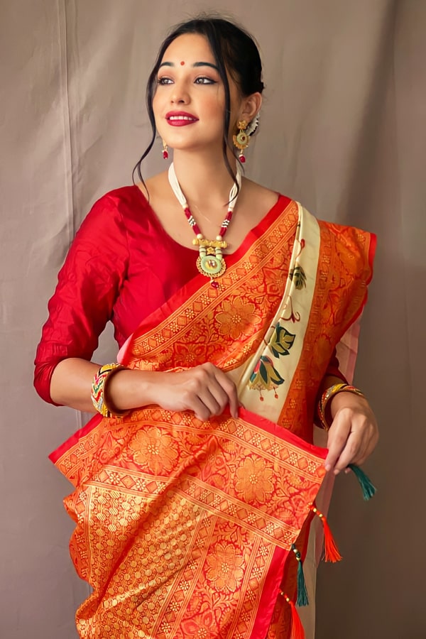 New Kolkata Durga Puja Saree Order Online Red And White Color In 2021 - Anaya Designer Studio