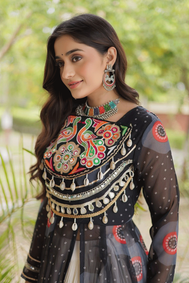 Kutchi Patchwork Lehenga Top For Garba