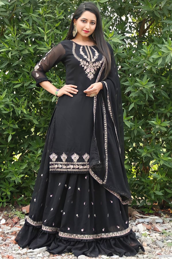 Latest Black Lehenga Sharara Suit For Women