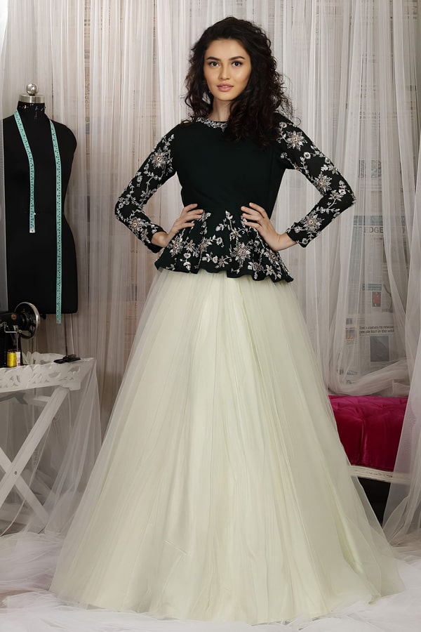 Latest Designer Peplum Top With Skirt For Girls - Anaya Designer Studio