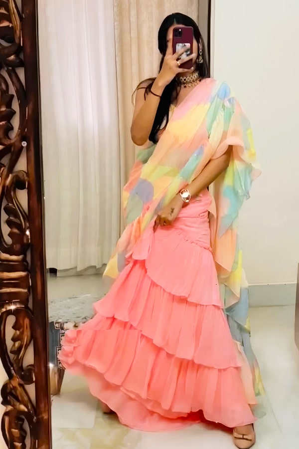 Latest Designer Ruffle Saree Online For Girls