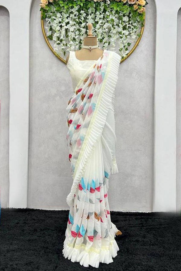 Latest Frill Style Ruffled Saree With Price For Farewell Function - Anaya Designer Studio