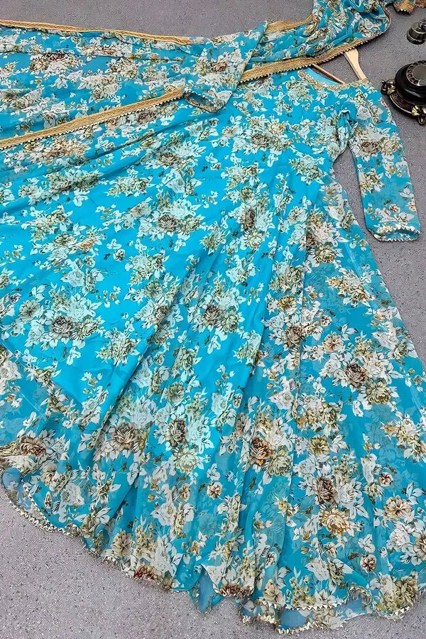Latest Printed Georgette Gown Design For Women