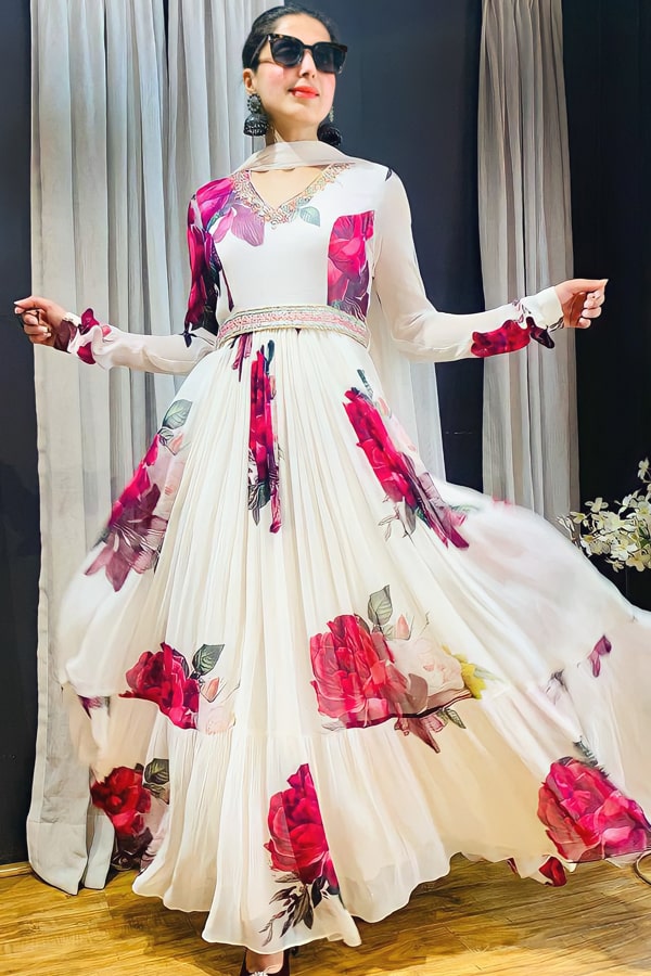 Latest Printed Simple Gown Design For Women 2022 - Anaya Designer Studio