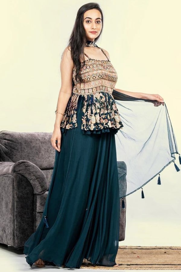 Latest Sharara Suit With Peplum Top For Girls - Anaya Designer Studio