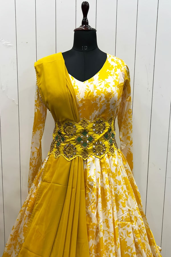 Traditional Yellow Gown For Haldi Ceremony - Anaya Designer Studio Traditional Yellow Gown For Haldi Ceremony - Anaya Designer Studio