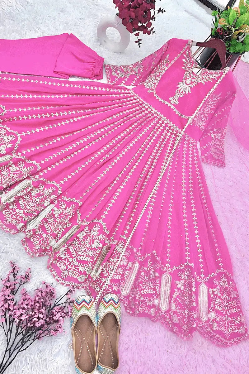 Pink Color Wedding Anarkali Gown With Dupatta