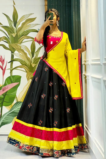 Latest Black Cotton Silk Chaniya Choli For Navratri