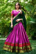 Latest Pink Color Half Saree With Green Dupatta