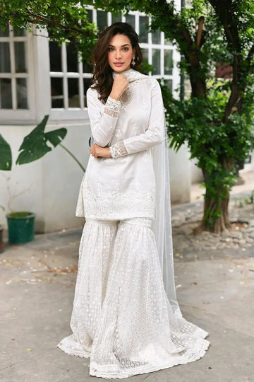 Latest Stitched White Color Sharara Dress For Girl