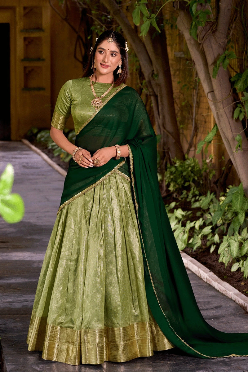 Latest Kerala Style Pista Pattu Half Saree