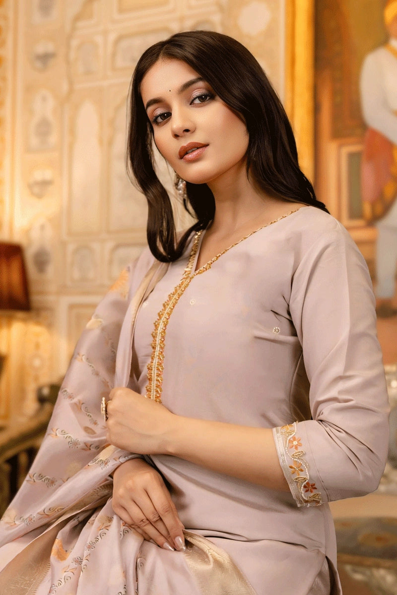 Festive Wear Lavender Silk Suit with Organza Dupatta