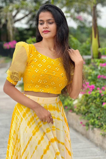 Haldi Short Lehenga Yellow Embroidered Georgette Haldi Wear