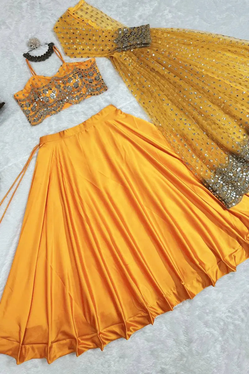 Lehenga Crop Top With Shrug With Net Fabric