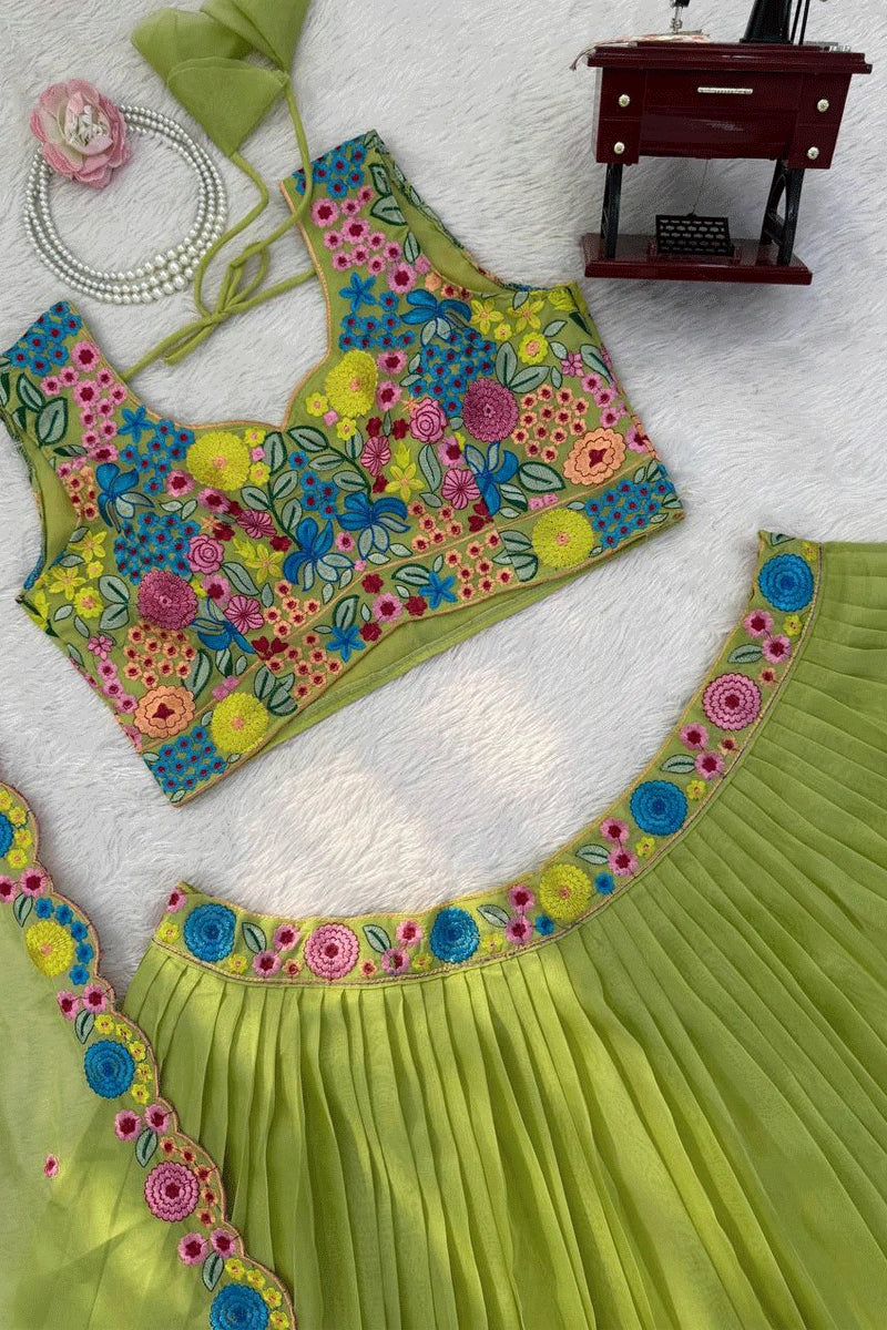 Light Green Organza Silk Lehenga for Haldi Look