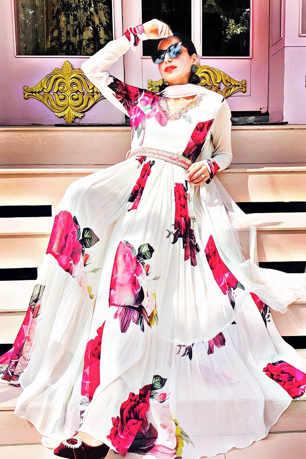 Latest Printed Simple Gown Design For Women 2022 - Anaya Designer Studio