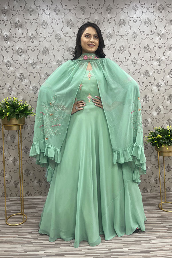 Designer Long Dress With Shrug Set For Girls - Anaya Designer Studio