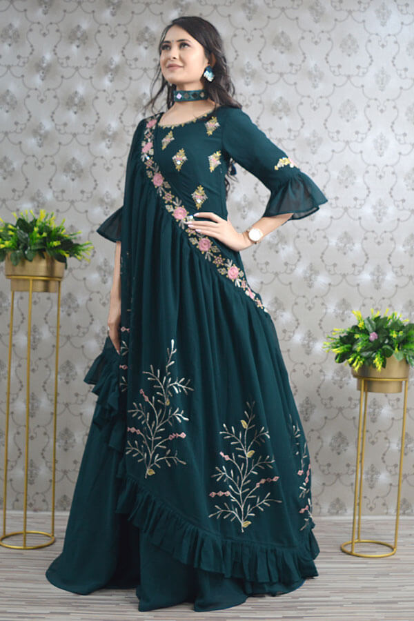 Latest Designer Gown With Long Shrug For Girls - Anaya Designer Studio