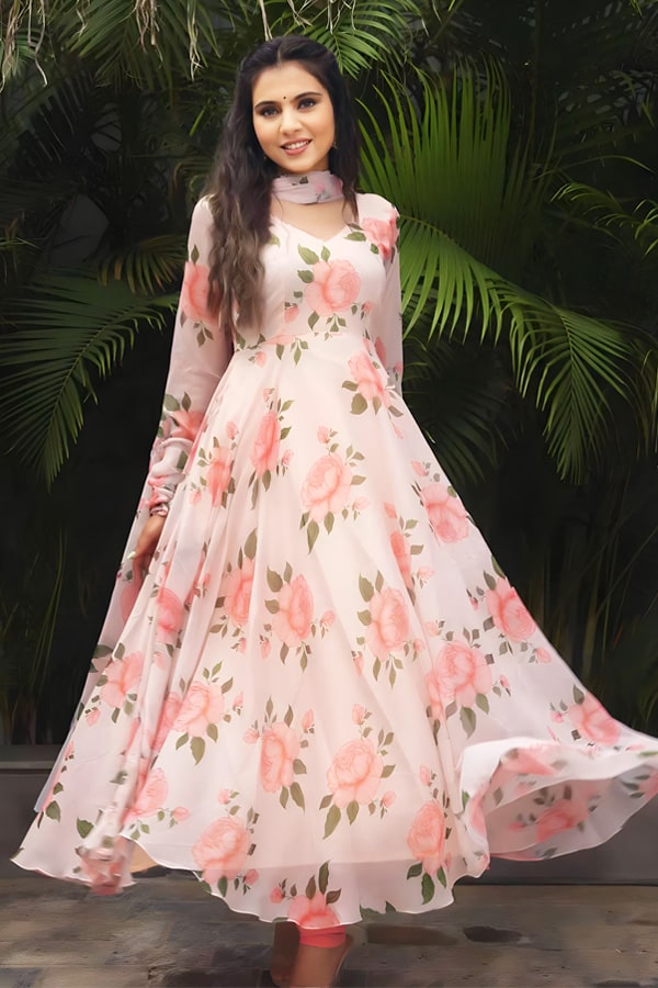 Floral Print Anarkali Gown For Raksha Bandhan 2023 - Anaya Designer Studio