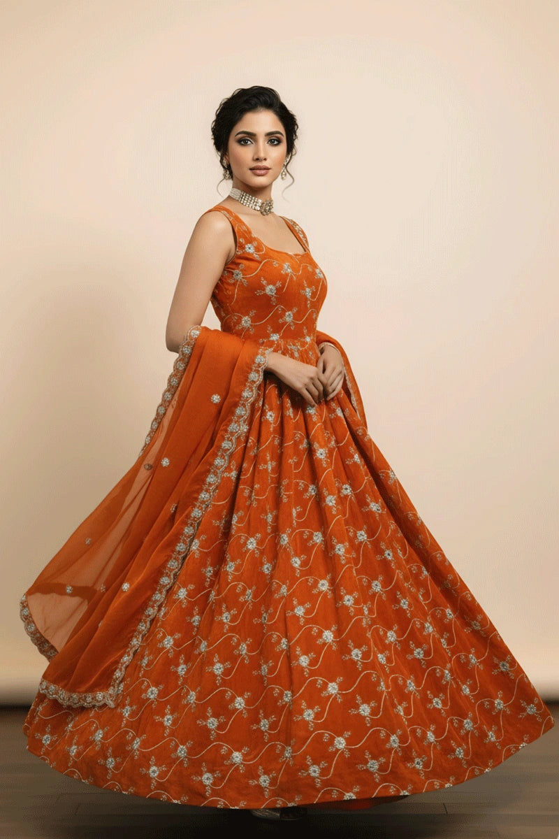 Orange Anarkali Suit