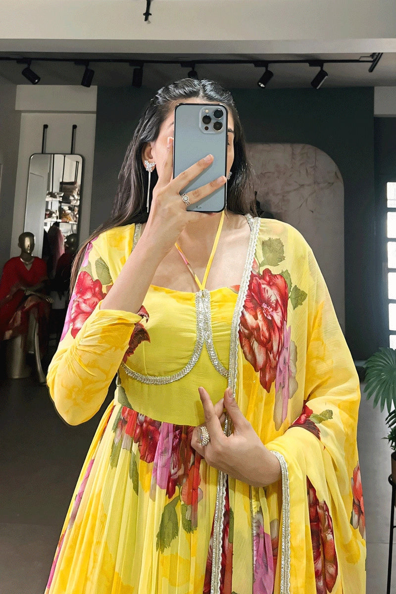 Long Sleeves Gown With Dupatta 