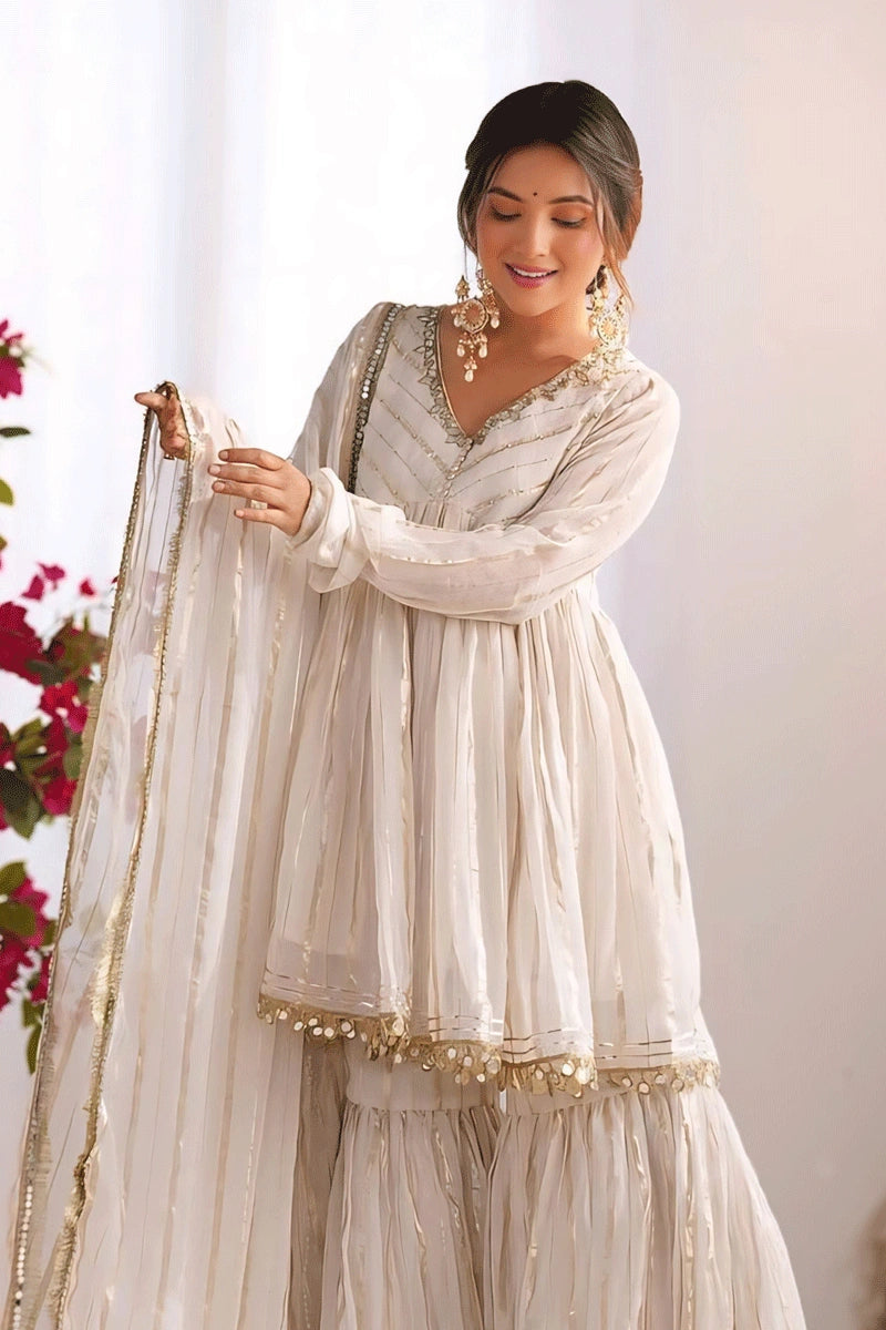 White mirror work Sharara suit