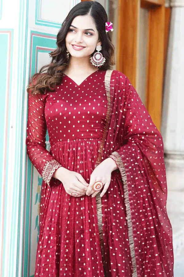 Maroon Color Gown For Raksha Bandhan